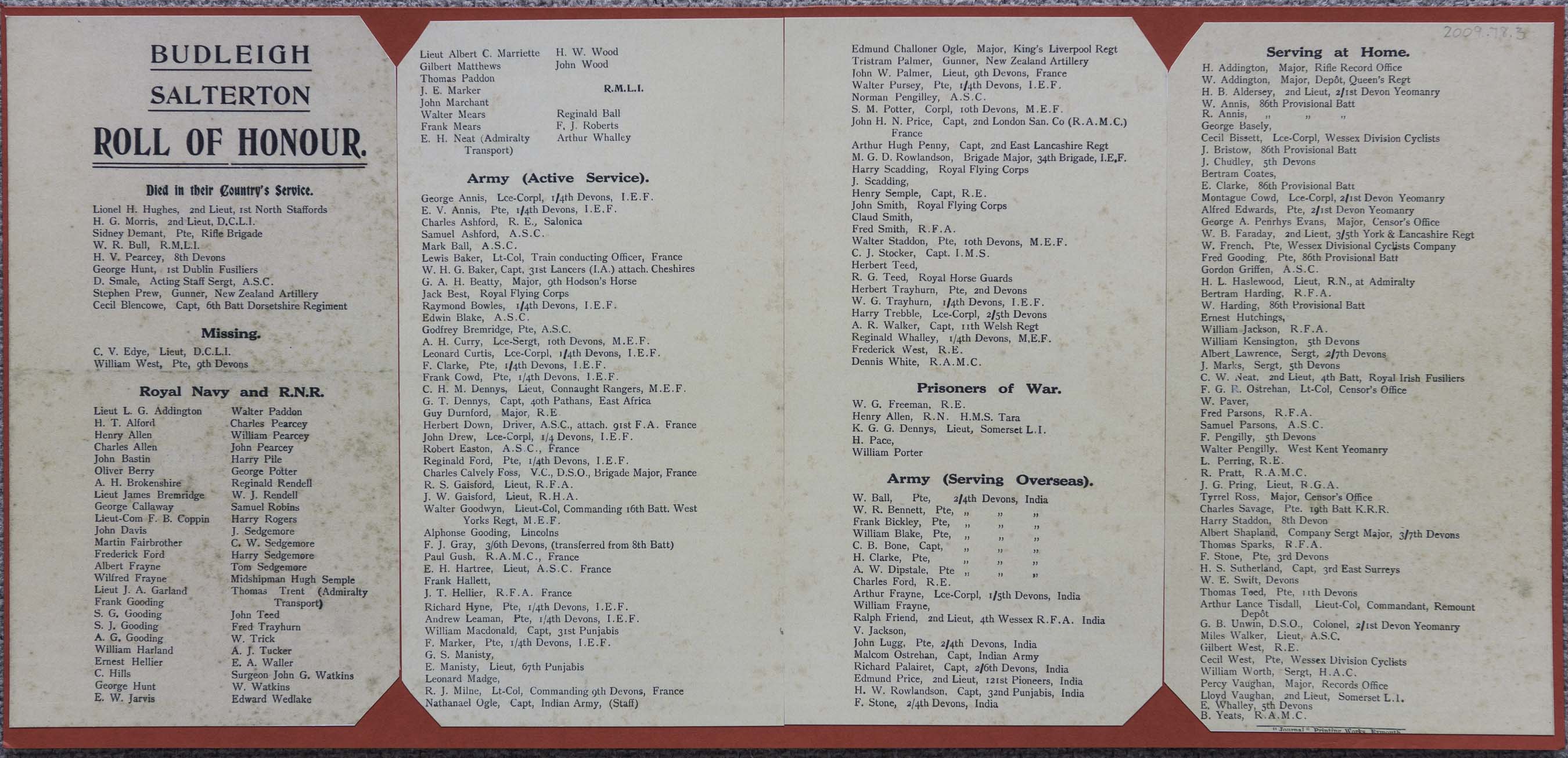 Budleigh Salterton's Roll of Honour